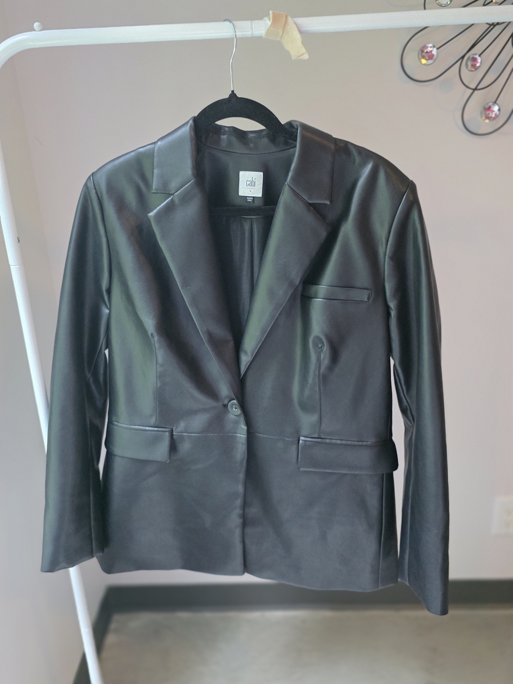 CAbi Black Faux Leather Blazer